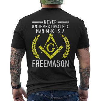 Never Underestimate A Man Who Is A Freemason Masonic Mens Back Print T-shirt - Seseable