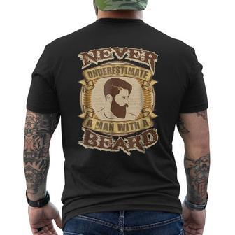 Never Underestimate A Man With A Beard Funny Mens Mens Back Print T-shirt | Mazezy