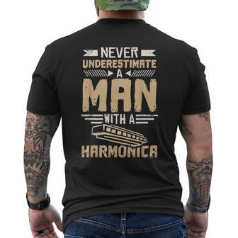 Never Underestimate A Man With A Harmonica Gift For Mens Mens Back Print T-shirt - Seseable