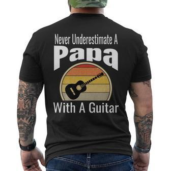 Never Underestimate A Papa With A Guitar Funny Retro Music Mens Back Print T-shirt - Seseable