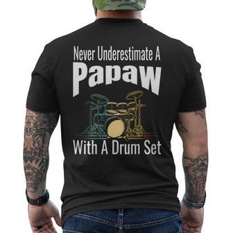 Never Underestimate A Papaw With A Drum Set Retro Drummer Mens Back Print T-shirt - Seseable