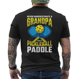 Never Underestimate A Pickleball Grandpa Player Funny Gift For Mens Mens Back Print T-shirt - Seseable