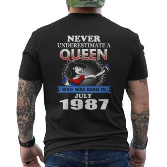 Never Underestimate A Queen Born In July 1987 Mens Back Print T-shirt - Seseable