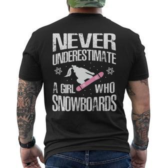 Never Underestimate A Snowboard Girl Funny Snowboarding Gift Mens Back Print T-shirt - Seseable