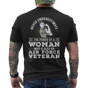 Never Underestimate A Woman Air Force Veteran Soldier Mens Back Print T-shirt - Seseable