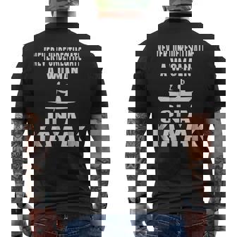 Never Underestimate A Woman On A Kayak Funny Mens Back Print T-shirt | Seseable CA