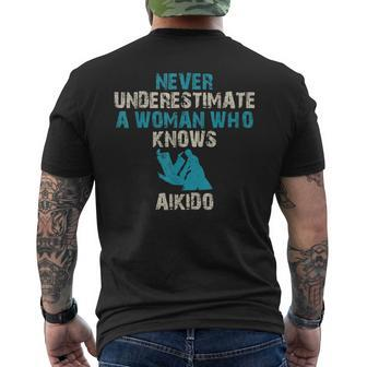 Never Underestimate A Woman Who Knows Aikido Quote Funny Mens Back Print T-shirt - Seseable