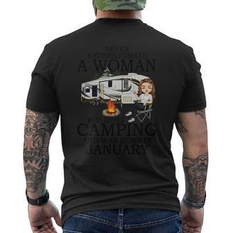 Never Underestimate A Woman Who Loves Camping January Mens Back Print T-shirt - Seseable