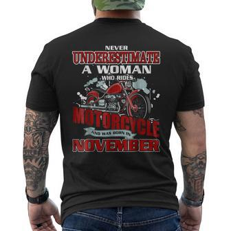 Never Underestimate A Woman Who Rides Motorcycle In November Mens Back Print T-shirt - Seseable