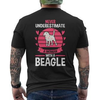 Never Underestimate A Woman With A Beagle Mens Back Print T-shirt - Seseable