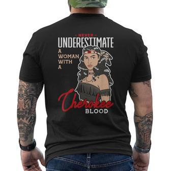Never Underestimate A Woman With A Cherokee Blood Cherokee I Mens Back Print T-shirt - Seseable
