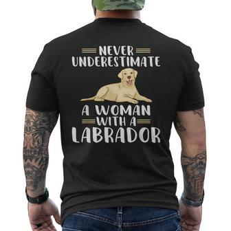 Never Underestimate A Woman With A Labrador Mens Back Print T-shirt - Seseable