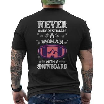 Never Underestimate A Woman With A Snowboard Snowboarding Snowboarding Funny Gifts Mens Back Print T-shirt | Mazezy