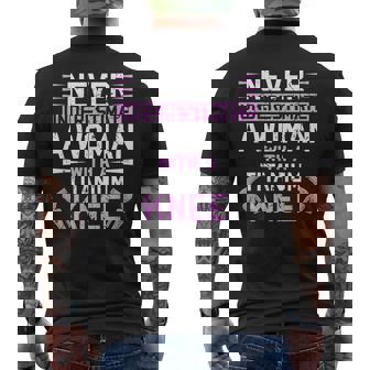 Never Underestimate A Woman With A Titanium Knee Replacement Mens Back Print T-shirt | Mazezy