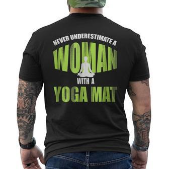 Never Underestimate A Woman With A Yoga Mat Funny Mens Back Print T-shirt - Seseable