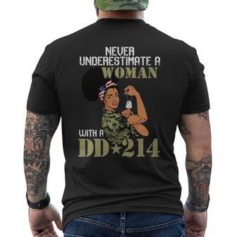 Never Underestimate A Woman With Dd214 Female Veterans Day Mens Back Print T-shirt - Seseable