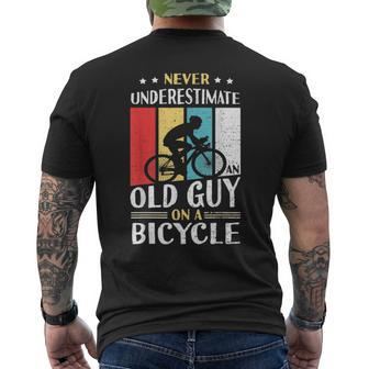 Never Underestimate An Old Guy On A Bicycle Bike Cyclist Mens Back Print T-shirt - Seseable