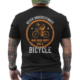 Never Underestimate An Old Guy On A Bicycle Cycling Biking Mens Back Print T-shirt - Seseable