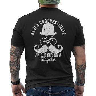 Never Underestimate An Old Guy On A Bicycle Cycling Grandpa Mens Back Print T-shirt - Seseable