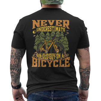 Never Underestimate An Old Guy On A Bicycle Funny Cycling Cycling Funny Gifts Mens Back Print T-shirt | Mazezy