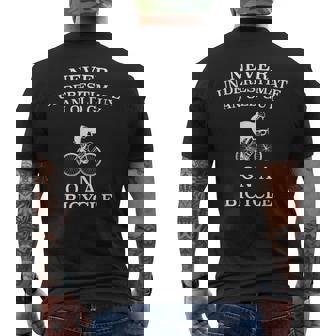 Never Underestimate An Old Guy On A Bicycle Funny Graphic Te Mens Back Print T-shirt | Mazezy