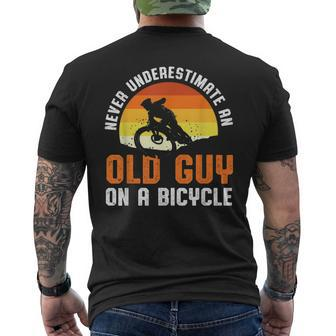 Never Underestimate An Old Guy On A Bicycle Funny Riders Dad Mens Back Print T-shirt - Seseable