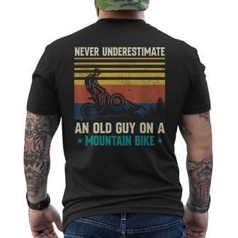 Never Underestimate An Old Guy On A Mountain Bike Mtb Mens Back Print T-shirt - Seseable