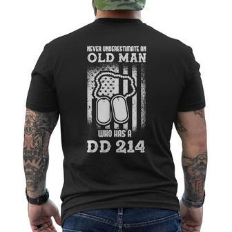 Never Underestimate An Old Guy Who Has A Dd214 Veteran Mens Back Print T-shirt - Seseable