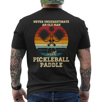 Never Underestimate An Old Guy With Pickleball Paddle Funny Mens Back Print T-shirt - Seseable