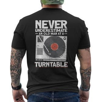 Never Underestimate An Old Man At A Turntable Cool Dj Mens Back Print T-shirt - Seseable