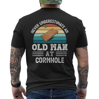 Never Underestimate An Old Man At Cornhole Fathers Day Mens Back Print T-shirt - Seseable