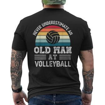 Never Underestimate An Old Man At Volleyball Fathers Day Gift For Mens Mens Back Print T-shirt - Seseable