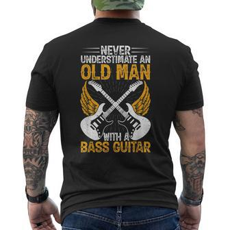 Never Underestimate An Old Man Bass Guitar Player Bassist Mens Back Print T-shirt - Seseable