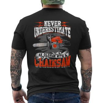 Never Underestimate An Old Man Chainsaw Logger Forestry Mens Back Print T-shirt - Seseable