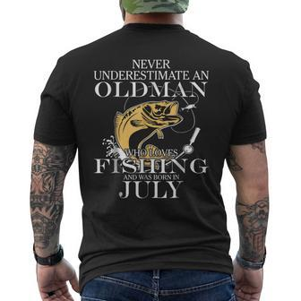Never Underestimate An Old Man Fishing Born In July Old Man Funny Gifts Mens Back Print T-shirt | Mazezy