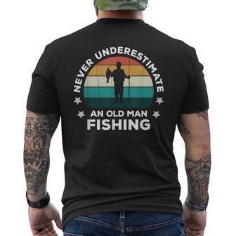 Never Underestimate An Old Man Fishing Fun Catching Fish Mens Back Print T-shirt - Seseable