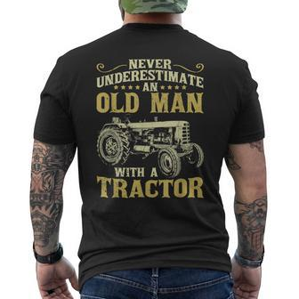 Never Underestimate An Old Man Funny Tractor Farmer Dad Gift For Mens Mens Back Print T-shirt - Seseable