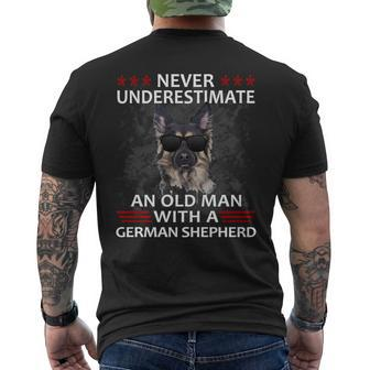 Never Underestimate An Old Man German Shepherd Dog Gift Mens Back Print T-shirt - Seseable
