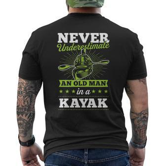 Never Underestimate An Old Man In A Kayak Funny Cool River Old Man Funny Gifts Mens Back Print T-shirt | Mazezy