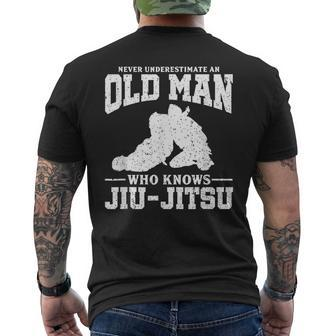 Never Underestimate An Old Man Jiu Jitsu Mens Back Print T-shirt - Seseable