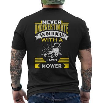 Never Underestimate An Old Man Lawn Mowers Mens Back Print T-shirt - Seseable