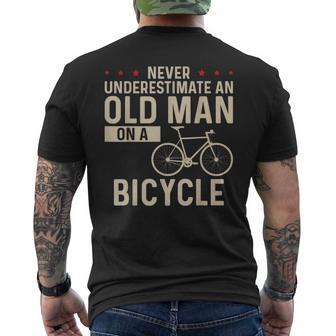 Never Underestimate An Old Man On A Bicycle Old Guy Cycling Mens Back Print T-shirt - Seseable