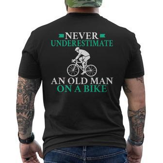 Never Underestimate An Old Man On A Bike Biking Bike Bicycle Mens Back Print T-shirt - Seseable
