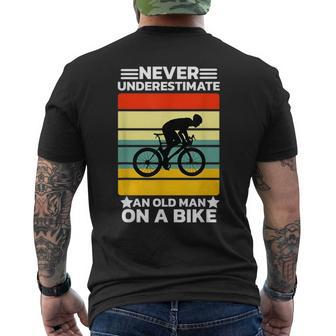 Never Underestimate An Old Man On A Bike Cycling Bicycle Men Old Man Funny Gifts Mens Back Print T-shirt | Mazezy