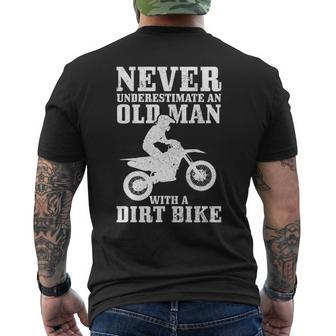 Never Underestimate An Old Man On Dirt Bike Funny Motocross Mens Back Print T-shirt - Seseable