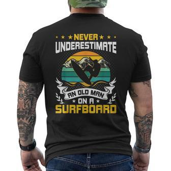 Never Underestimate An Old Man On Surfboard Surfing Mens Back Print T-shirt - Seseable