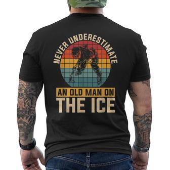 Never Underestimate An Old Man On The Ice For Hockey Players Mens Back Print T-shirt - Seseable