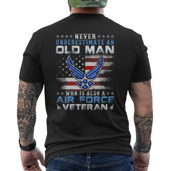 Never Underestimate An Old Man Us Air Force Veteran Vintage Mens Back Print T-shirt - Seseable