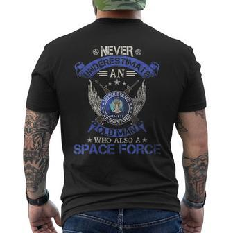 Never Underestimate An Old Man Us Space Force Veteran Funny Veteran Funny Gifts Mens Back Print T-shirt | Mazezy DE