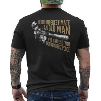 Never Underestimate An Old Man Who Can End You From Zip Code Old Man Funny Gifts Mens Back Print T-shirt | Mazezy AU